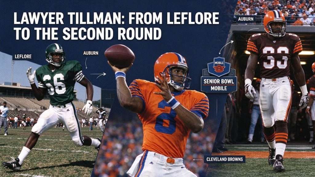 Illustration for the news story: Senior Bowl Spotlight: Lawyer Tillman, From LeFlore to the Second Round