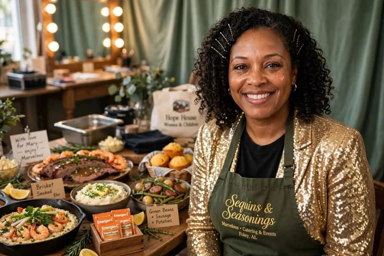 Illustration for the news story: Sequins & Seasonings: The Foley Caterer Whose Green Room Spread Went Viral