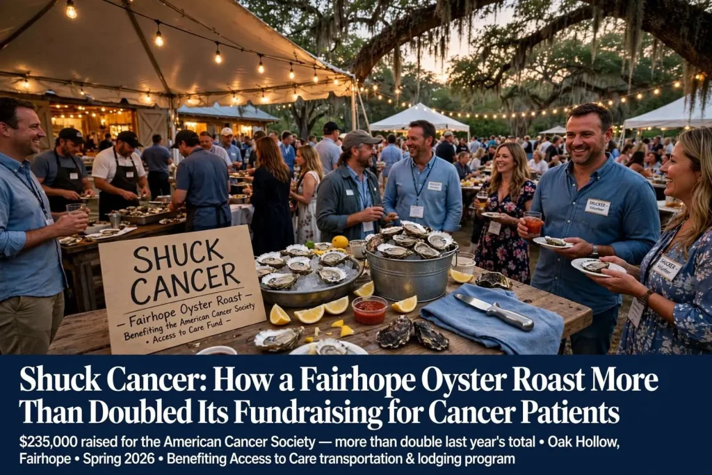 Illustration for the news story: Shuck Cancer: How a Fairhope Oyster Roast More Than Doubled Its Fundraising for Cancer Patients