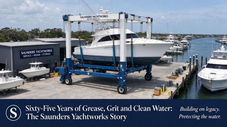 Illustration for the news story: Sixty-Five Years of Grease, Grit and Clean Water: The Saunders Yachtworks Story