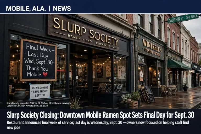 Illustration for the news story: Slurp Society Closing: Downtown Mobile Ramen Spot Sets Final Day for Sept. 30