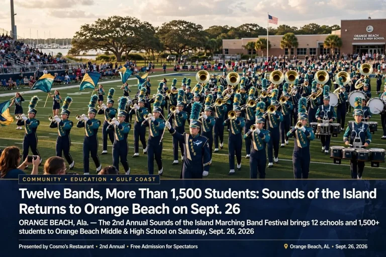 Illustration for the news story: Twelve Bands, More Than 1,500 Students: Sounds of the Island Returns to Orange Beach on Sept. 26