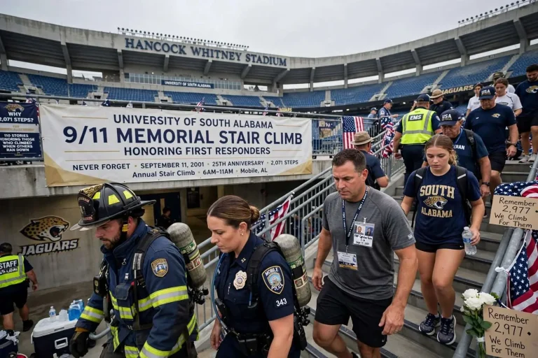 Illustration for the news story: South Alabama 9/11 Stair Climb Honors First Responders at Hancock Whitney Stadium