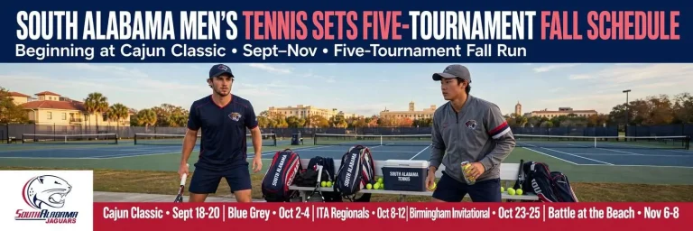 Illustration for the news story: South Alabama Men’s Tennis Sets Five-Tournament Fall Schedule Beginning at Cajun Classic
