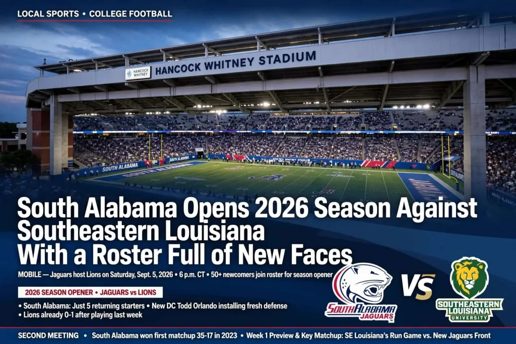 Illustration for the news story: South Alabama Opens 2026 Season Against Southeastern Louisiana With a Roster Full of New Faces