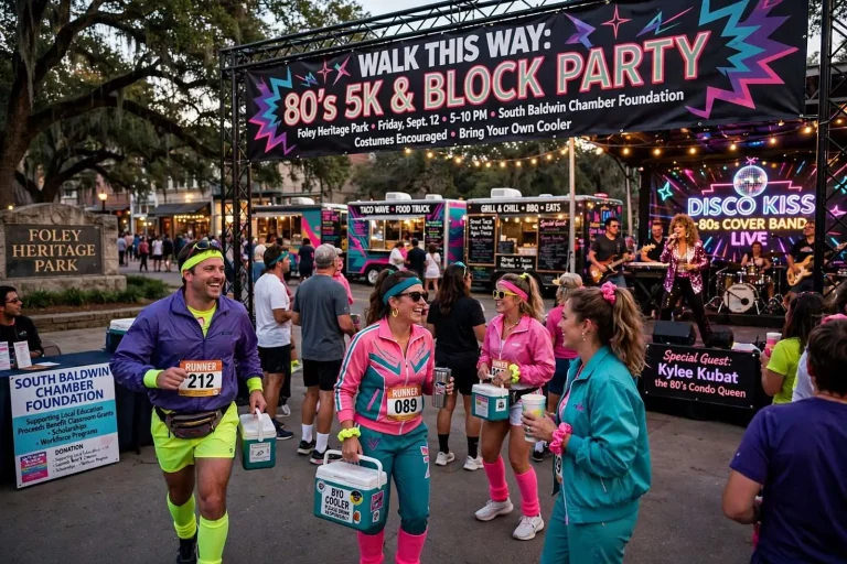 Illustration for the news story: An 80s-Themed 5K and Block Party Takes Over Foley Heritage Park Friday