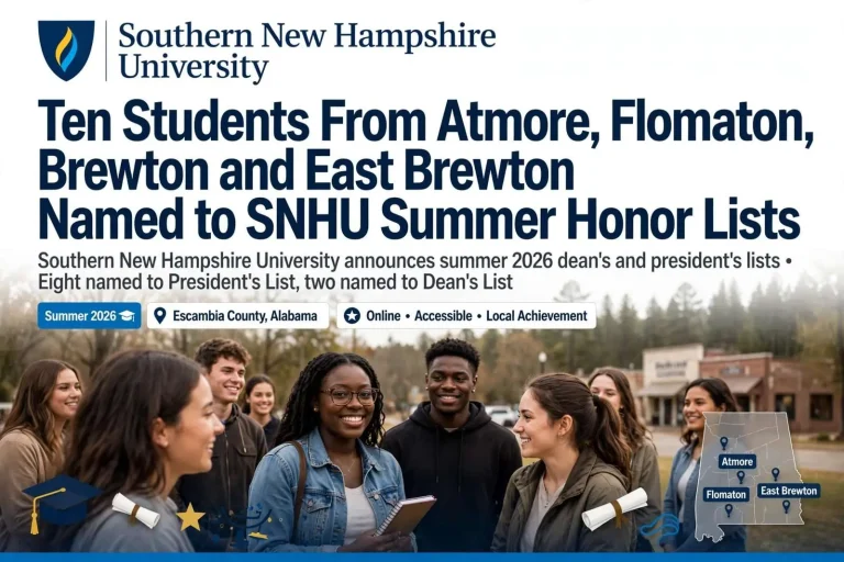 Illustration for the news story: Ten Students From Atmore, Flomaton, Brewton and East Brewton Named to SNHU Summer Honor Lists