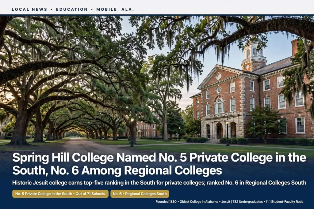 Illustration for the news story: Spring Hill College Named No. 5 Private College in the South, No. 6 Among Regional Colleges