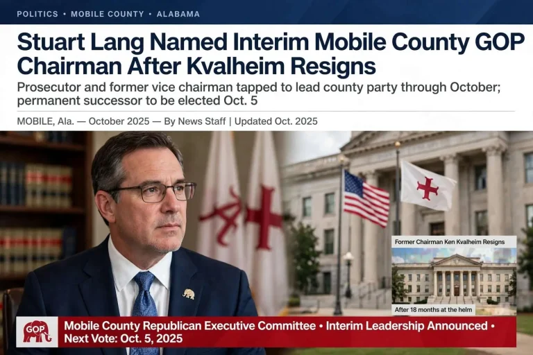 Illustration for the news story: Stuart Lang Named Interim Mobile County GOP Chairman After Kvalheim Resigns