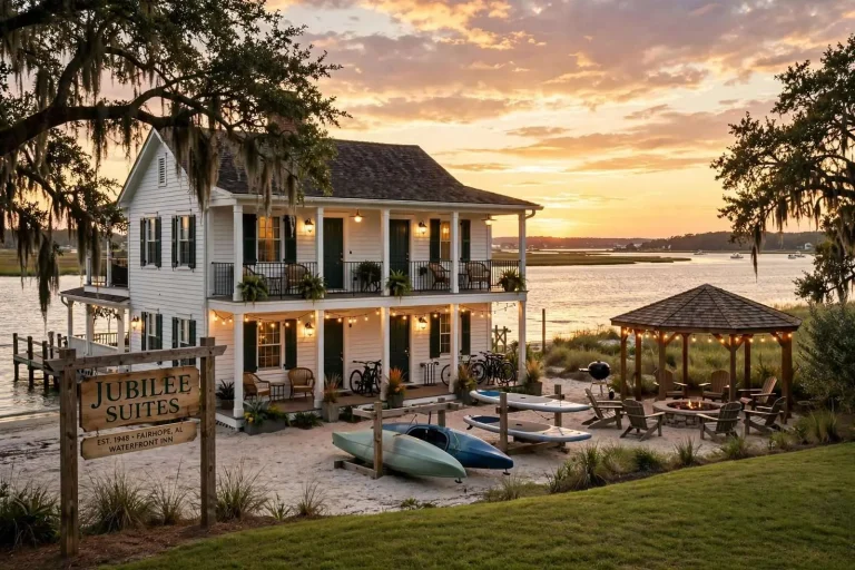Illustration for the news story: Sunsets Included: How Jubilee Suites Turned a 1948 Bayfront Hotel Into Fairhope’s Waterfront Escape