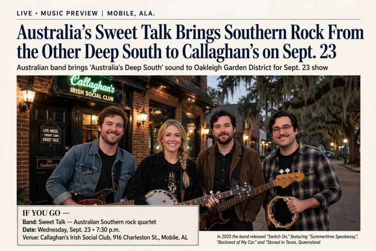 Illustration for the news story: Australia’s Sweet Talk Brings Southern Rock From the Other Deep South to Callaghan’s on Sept. 23