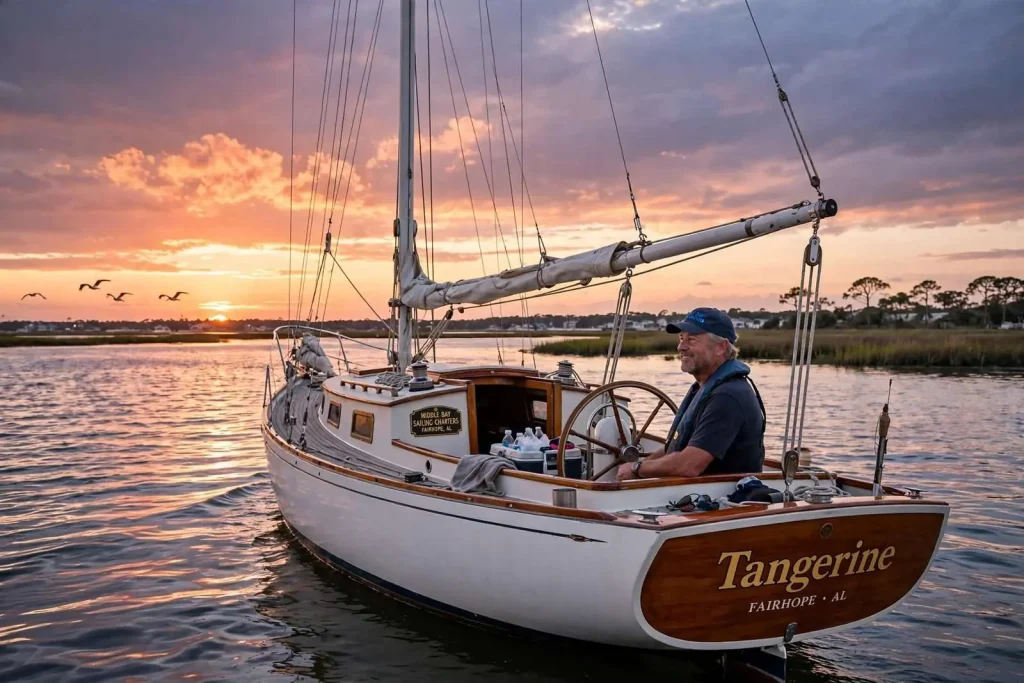 Illustration for the news story: Tangerine at Twilight: A Mobile Bay Sunset Sail With Middle Bay Sailing Charters