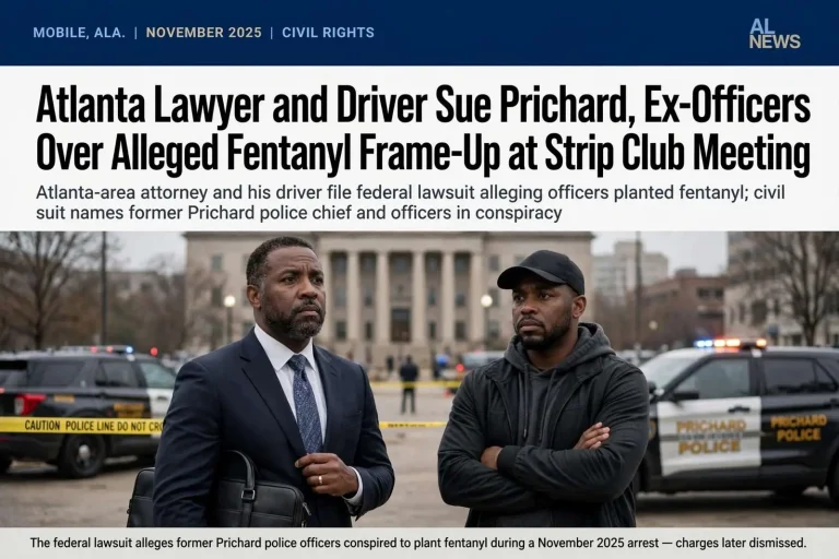 Illustration for the news story: Atlanta Lawyer and Driver Sue Prichard, Ex-Officers Over Alleged Fentanyl Frame-Up at Strip Club Meeting