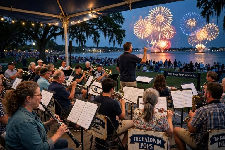 Illustration for the news story: The Baldwin Pops: Fairhope’s Volunteer Soundtrack for the Fourth of July