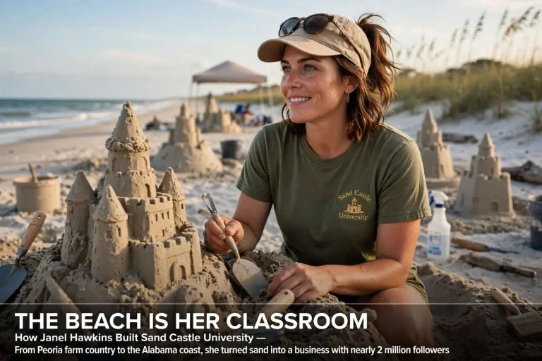 Illustration for the news story: The Beach Is Her Classroom: How Janel Hawkins Built Sand Castle University