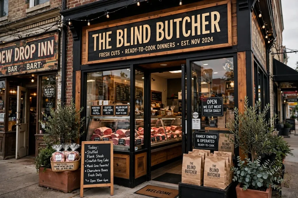 Illustration for the news story: The Blind Butcher: Midtown Mobile’s Neighborhood Shop for Fresh Cuts and Ready-to-Cook Dinners