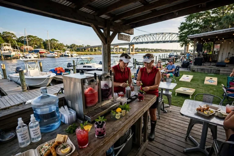 Illustration for the news story: The Dock on Dog River Is Where Mobile Boaters Go to Power Down