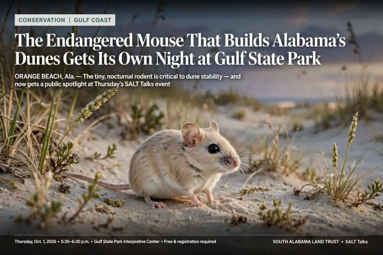 Illustration for the news story: The Endangered Mouse That Builds Alabama’s Dunes Gets Its Own Night at Gulf State Park