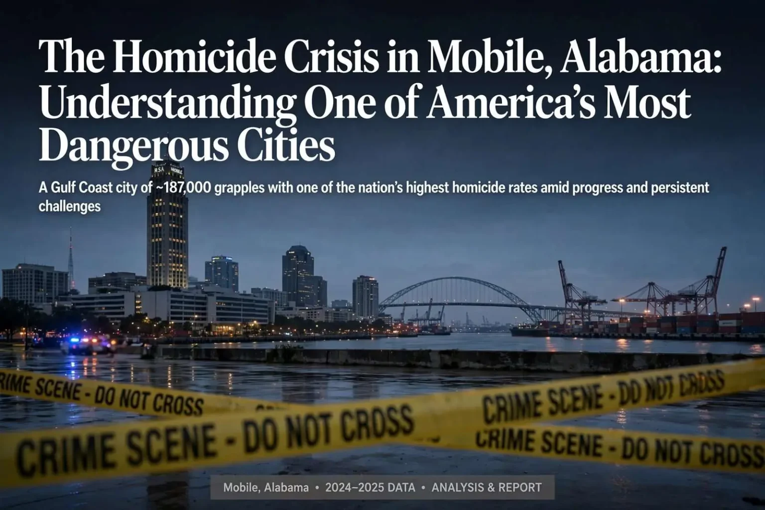 Illustration for the news story: The Homicide Crisis in Mobile, Alabama: Understanding One of America’s Most Dangerous Cities