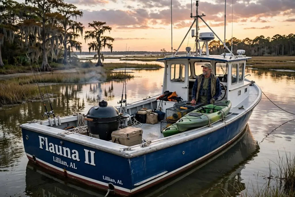 Illustration for the news story: The Lobster Boat in Southern Waters: Captain David Ellis and the Flauna II of Perdido Bay