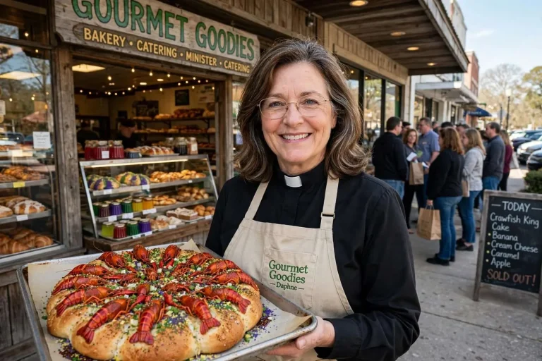 Illustration for the news story: The Minister Who Won a King Cake Contest by Accident: The Story of Gourmet Goodies in Daphne