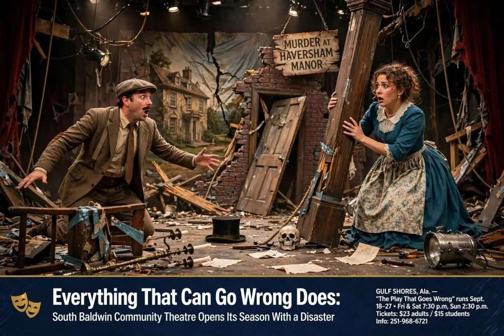 Illustration for the news story: Everything That Can Go Wrong Does: South Baldwin Community Theatre Opens Its Season With a Disaster