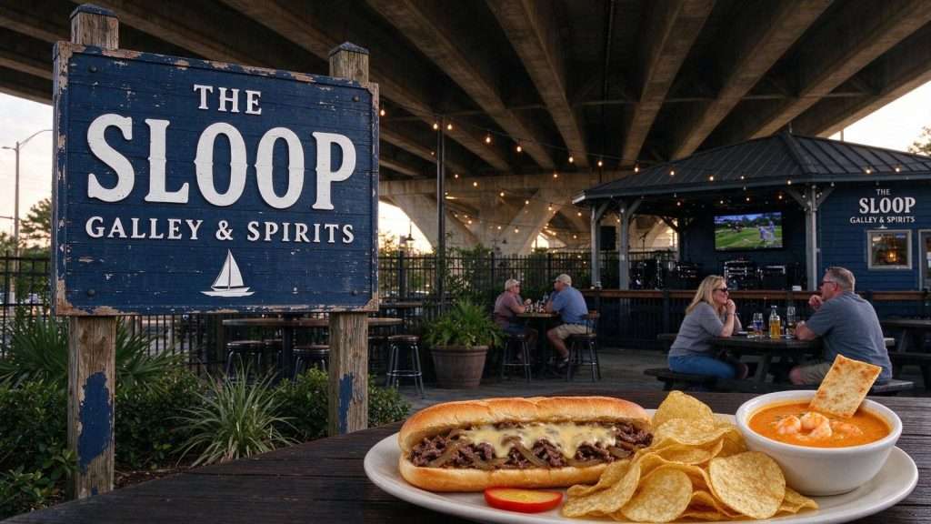 Illustration for the news story: The Sloop Galley and Spirits: Gulf Shores’ Locals-First Sports Bar Under the Bridge