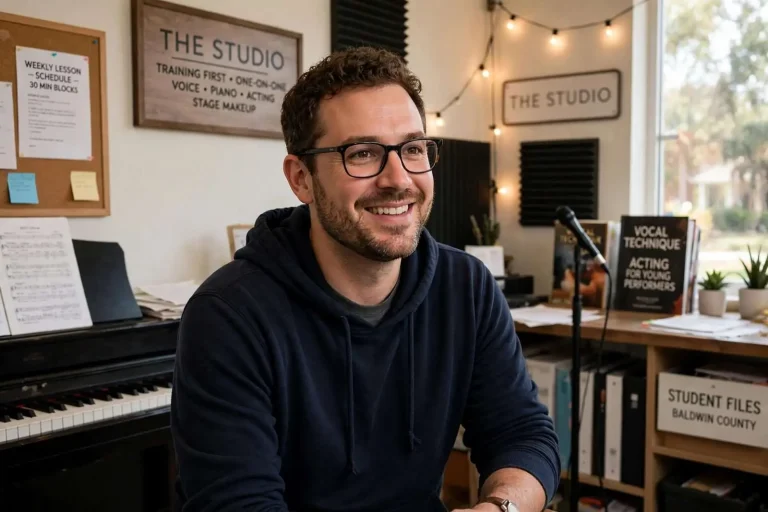 Illustration for the news story: The Studio at 10: How Brandon Marcus Built Daphne’s Only Training-First Performing Arts School