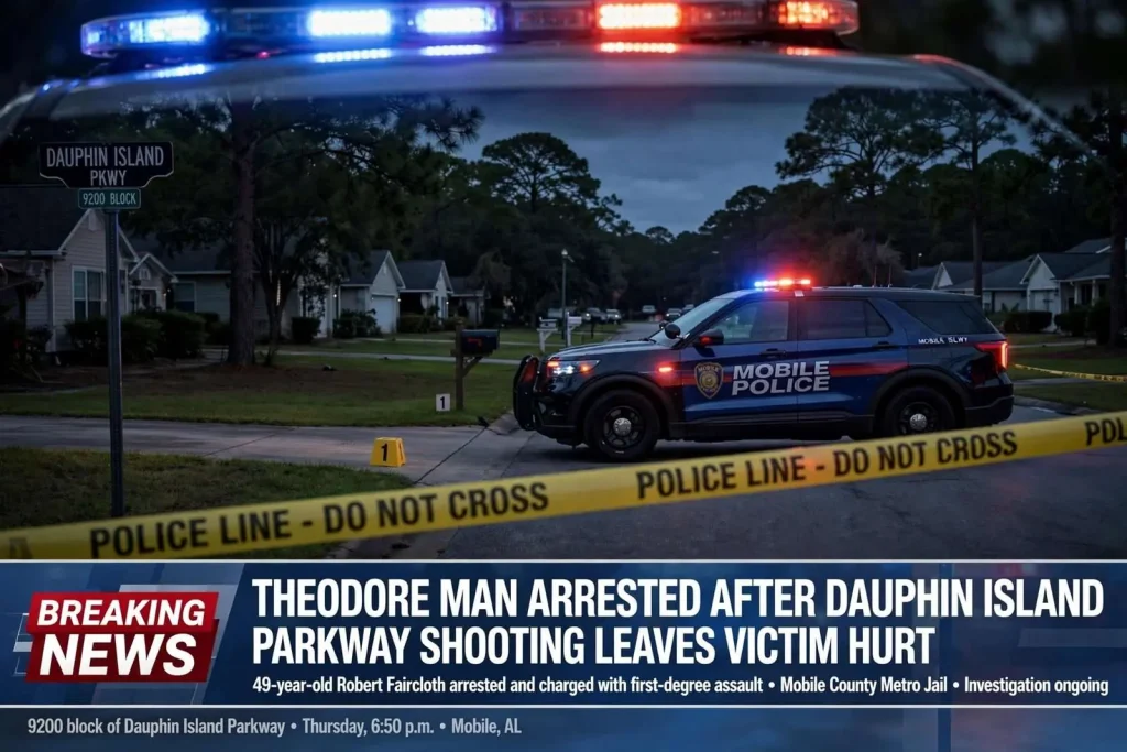 Illustration for the news story: Theodore Man Arrested After Dauphin Island Parkway Shooting Leaves Victim Hurt