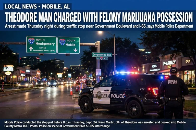 Illustration for the news story: Theodore Man Charged With Felony Marijuana Possession After Government Boulevard Traffic Stop