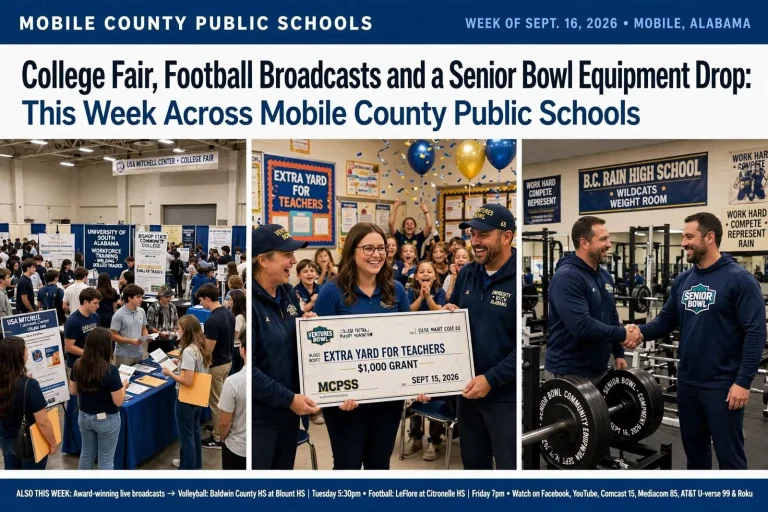 Illustration for the news story: College Fair, Football Broadcasts and a Senior Bowl Equipment Drop: This Week Across Mobile County Public Schools