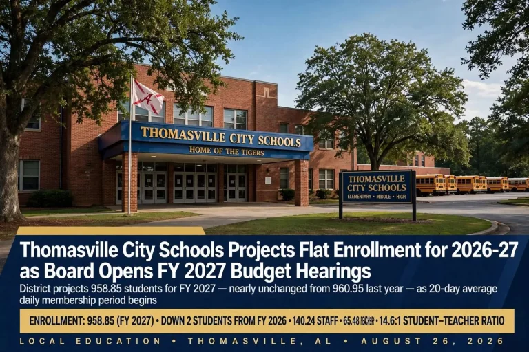 Illustration for the news story: Thomasville City Schools Projects Flat Enrollment for 2026-27 as Board Opens FY 2027 Budget Hearings