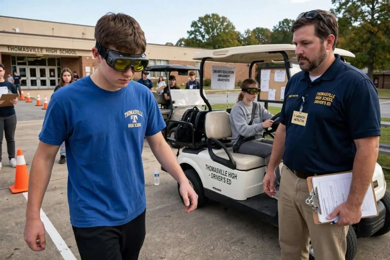 Illustration for the news story: Thomasville High Students Take Field Sobriety Tests and Drive a Golf Cart in Impairment Goggles
