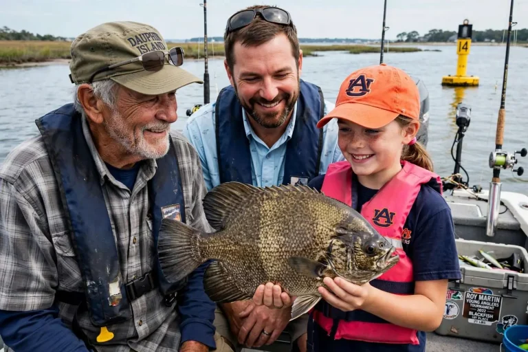 Illustration for the news story: Three Generations of Blackfish: A Dauphin Island Family Tradition Lands a 21-Pound Win