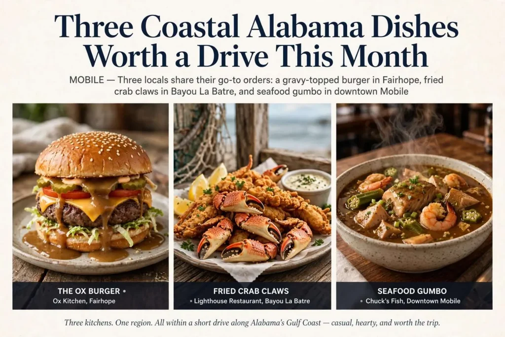 Illustration for the news story: Three Coastal Alabama Dishes Worth a Drive This Month