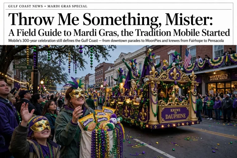 Illustration for the news story: Throw Me Something, Mister: A Field Guide to Mardi Gras, the Tradition Mobile Started