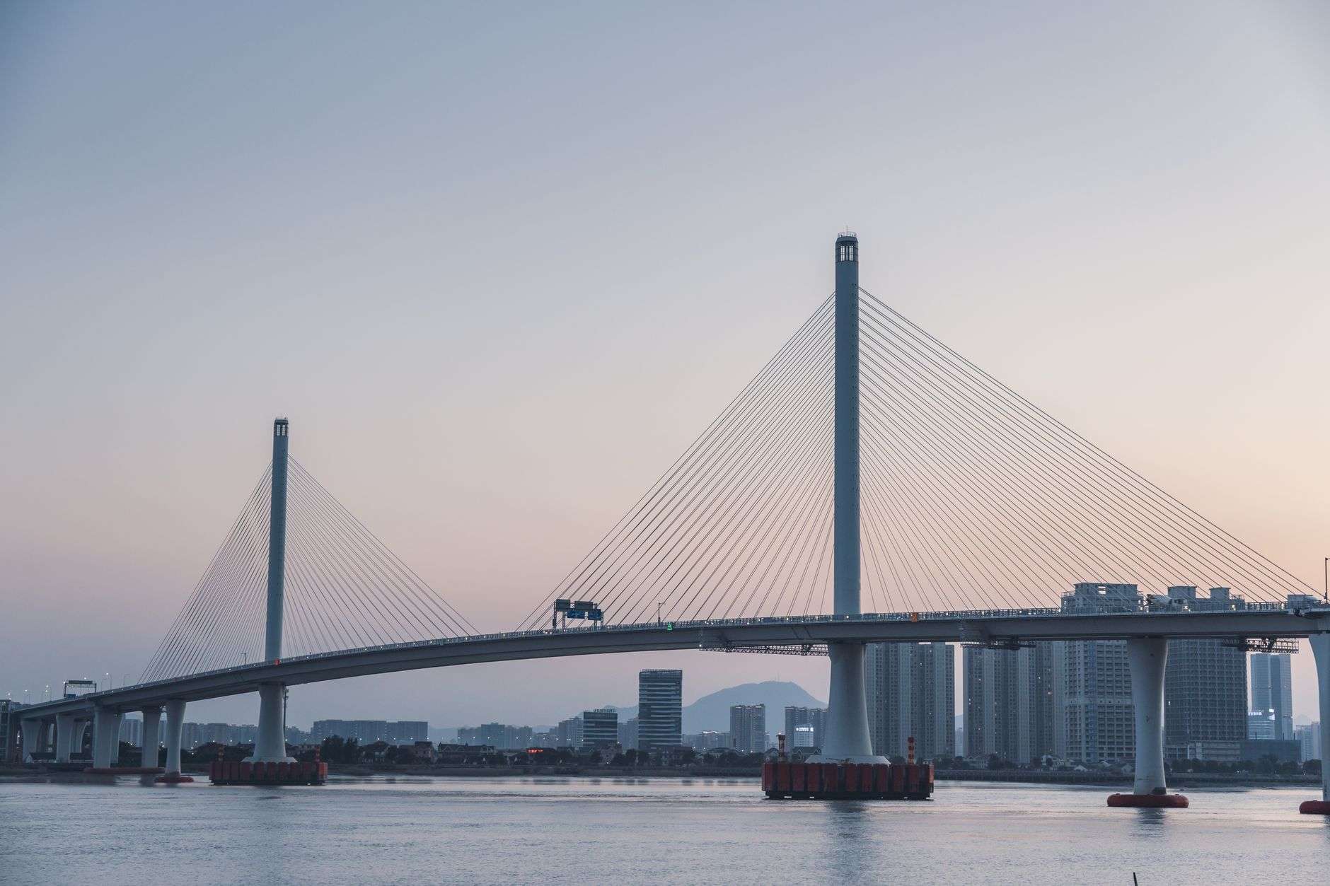 A cable-stayed bridge spanning open water