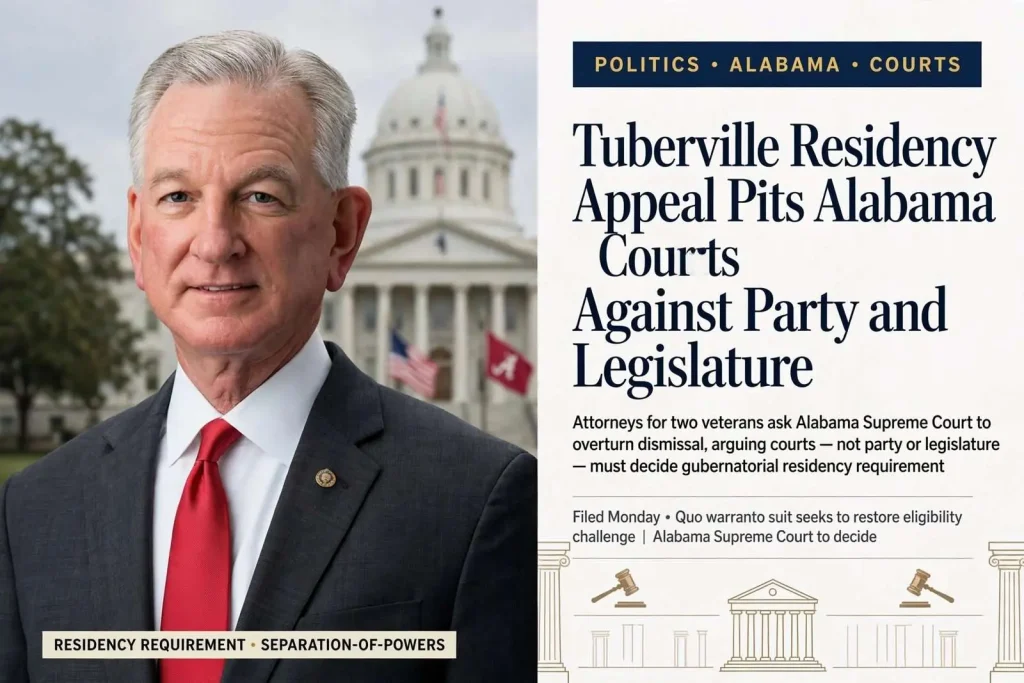 Illustration for the news story: Tuberville Residency Appeal Pits Alabama Courts Against Party and Legislature