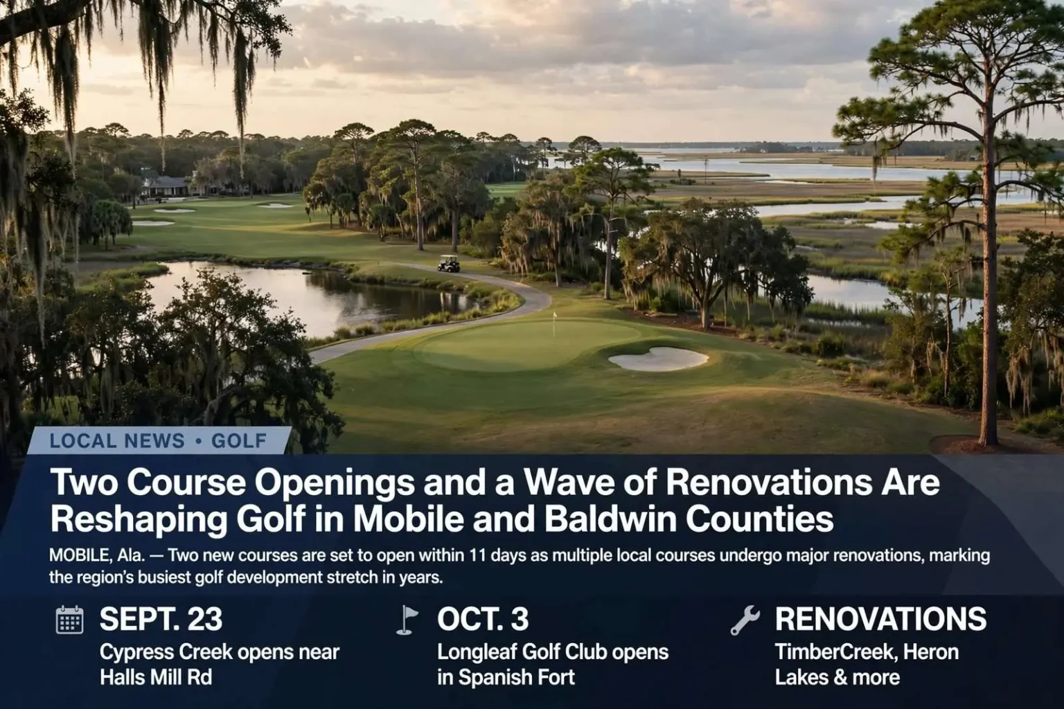 Illustration for the news story: Two Course Openings and a Wave of Renovations Are Reshaping Golf in Mobile and Baldwin Counties