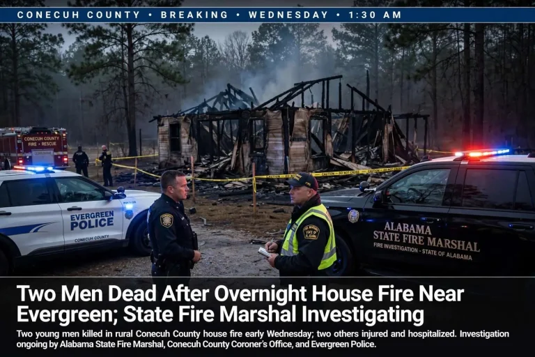 Illustration for the news story: Two Men Dead After Overnight House Fire Near Evergreen; State Fire Marshal Investigating