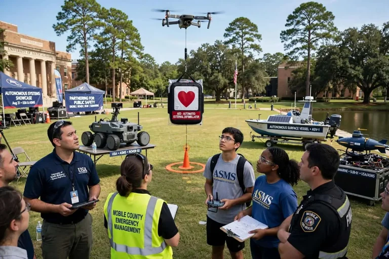 Illustration for the news story: University of South Alabama and ASMS students showcase drone, rover, boat and submarine research for first responders