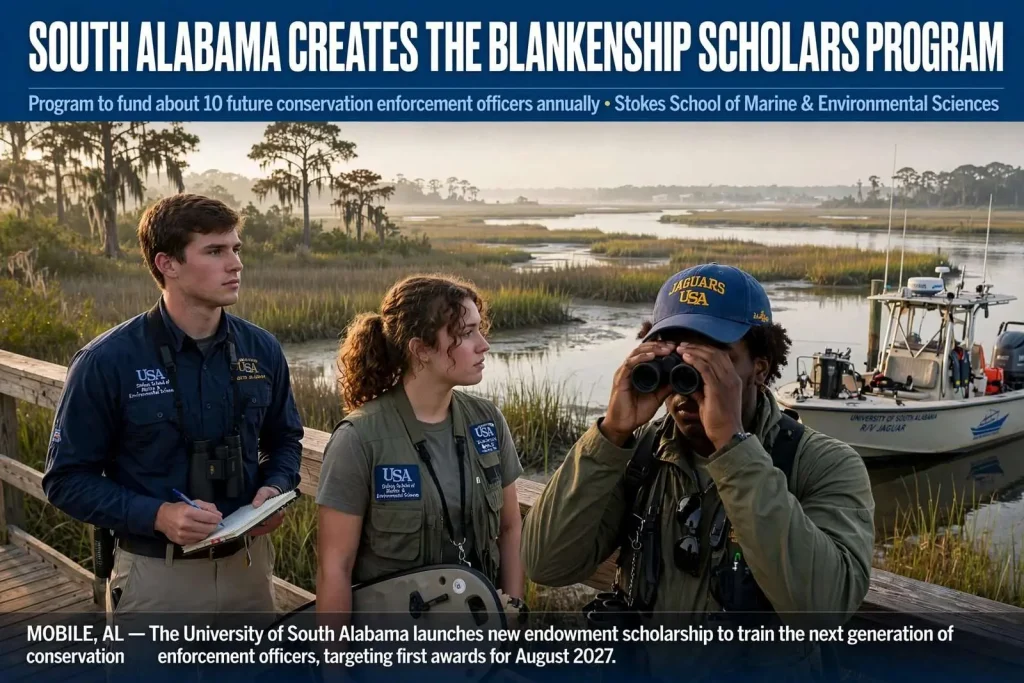 Illustration for the news story: South Alabama Creates the Blankenship Scholars Program to Fund About 10 Future Conservation Enforcement Officers a Year