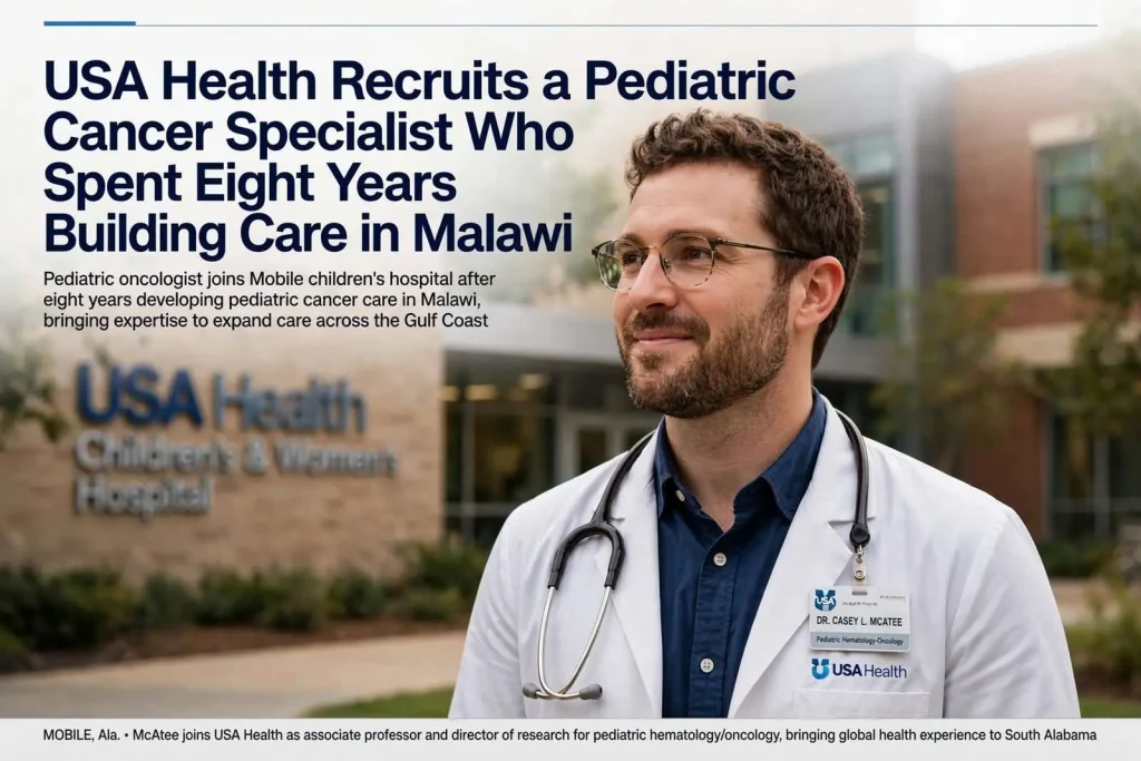 Illustration for the news story: USA Health Recruits a Pediatric Cancer Specialist Who Spent Eight Years Building Care in Malawi