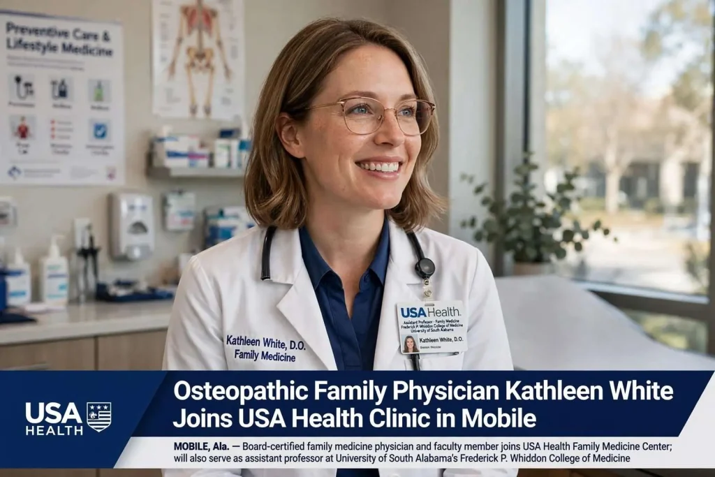 Illustration for the news story: Osteopathic Family Physician Kathleen White Joins USA Health Clinic in Mobile