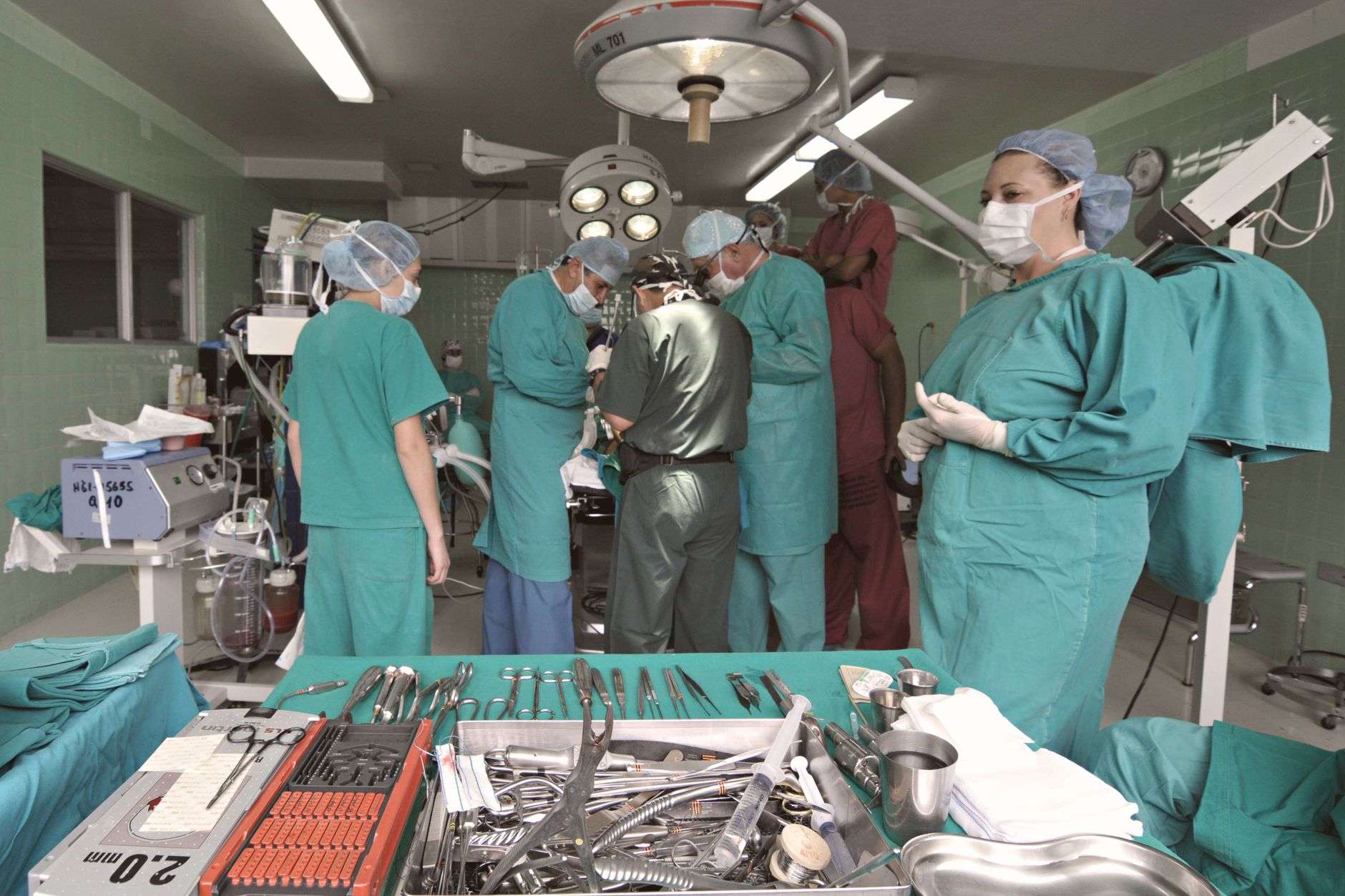 Surgical team working in a hospital operating room
