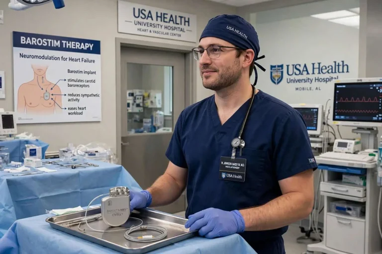 Illustration for the news story: USA Health Performs Its First Barostim Implant, a Heart Failure Device That Works Through the Nervous System