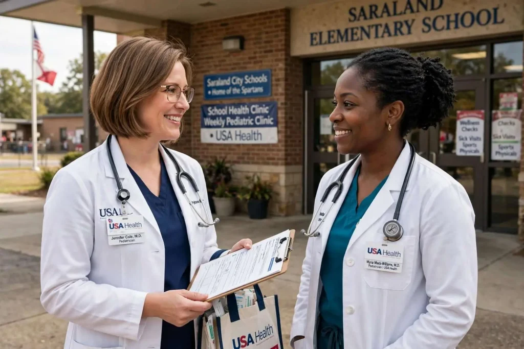 Illustration for the news story: USA Health to Bring Weekly Pediatric Clinic to Saraland City Schools