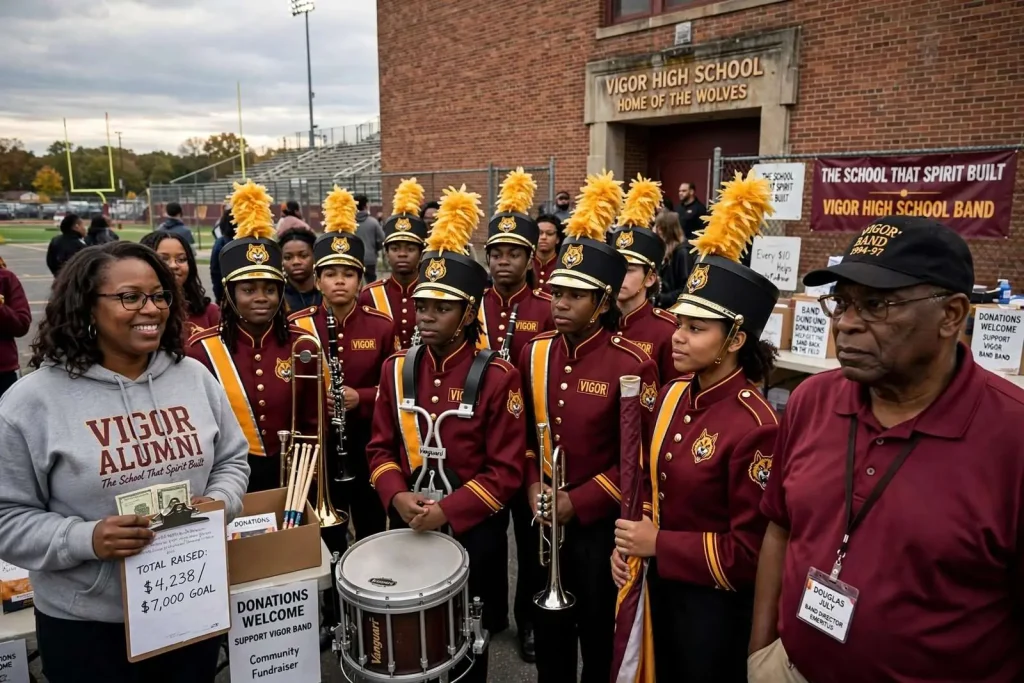 Illustration for the news story: More Than $7,000 in Unpaid Band Dues Kept Vigor’s Band Off the Field. The Community Is Covering It.
