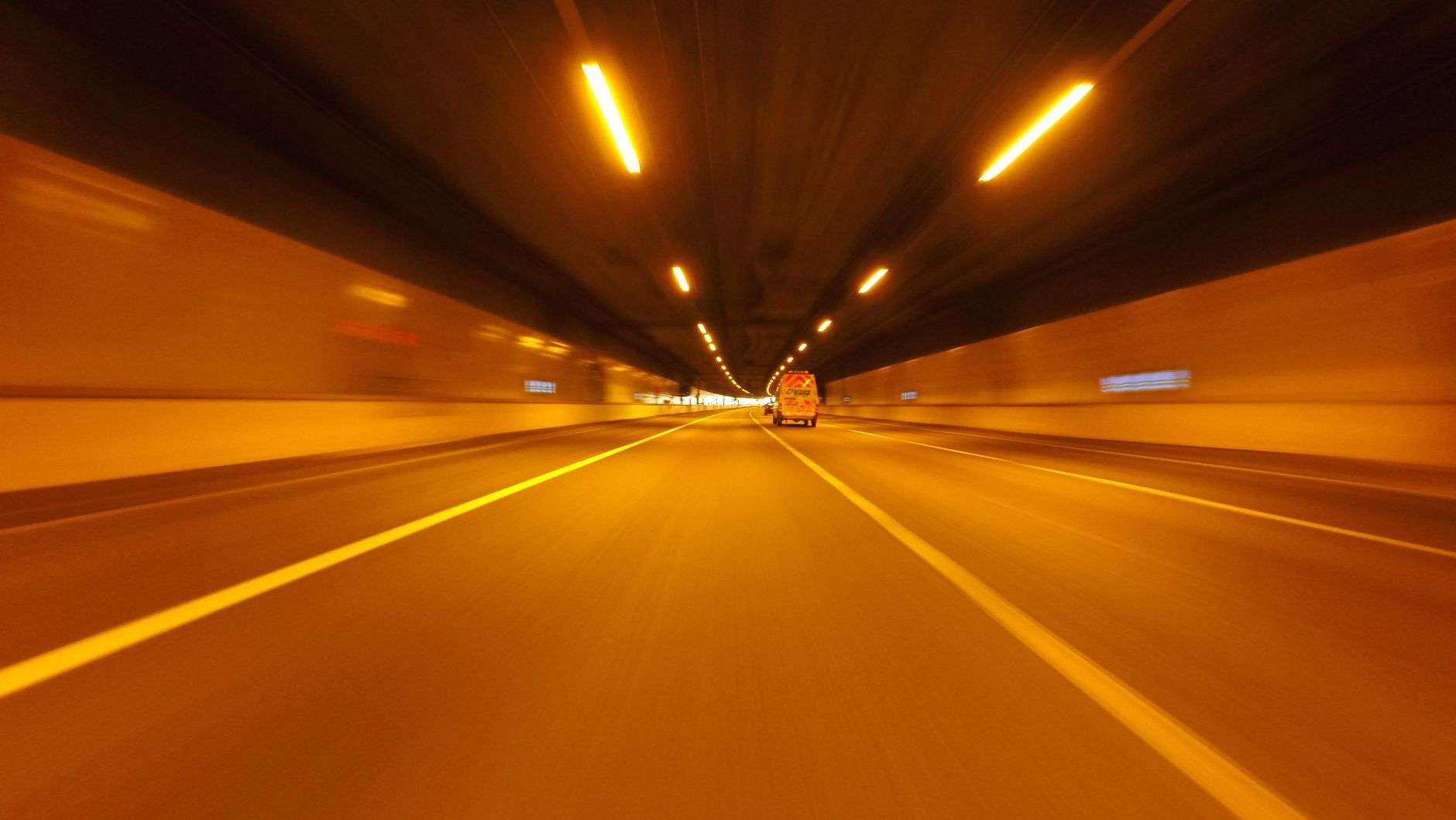 Highway tunnel entrance at night illustrating the overnight Wallace Tunnel closure in Mobile