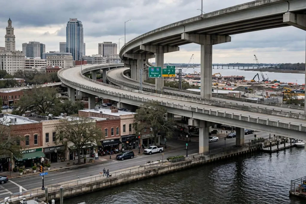 Illustration for the news story: Water Street Ramps Could Come Down as Mobile’s New I-10 Bridge Moves Forward